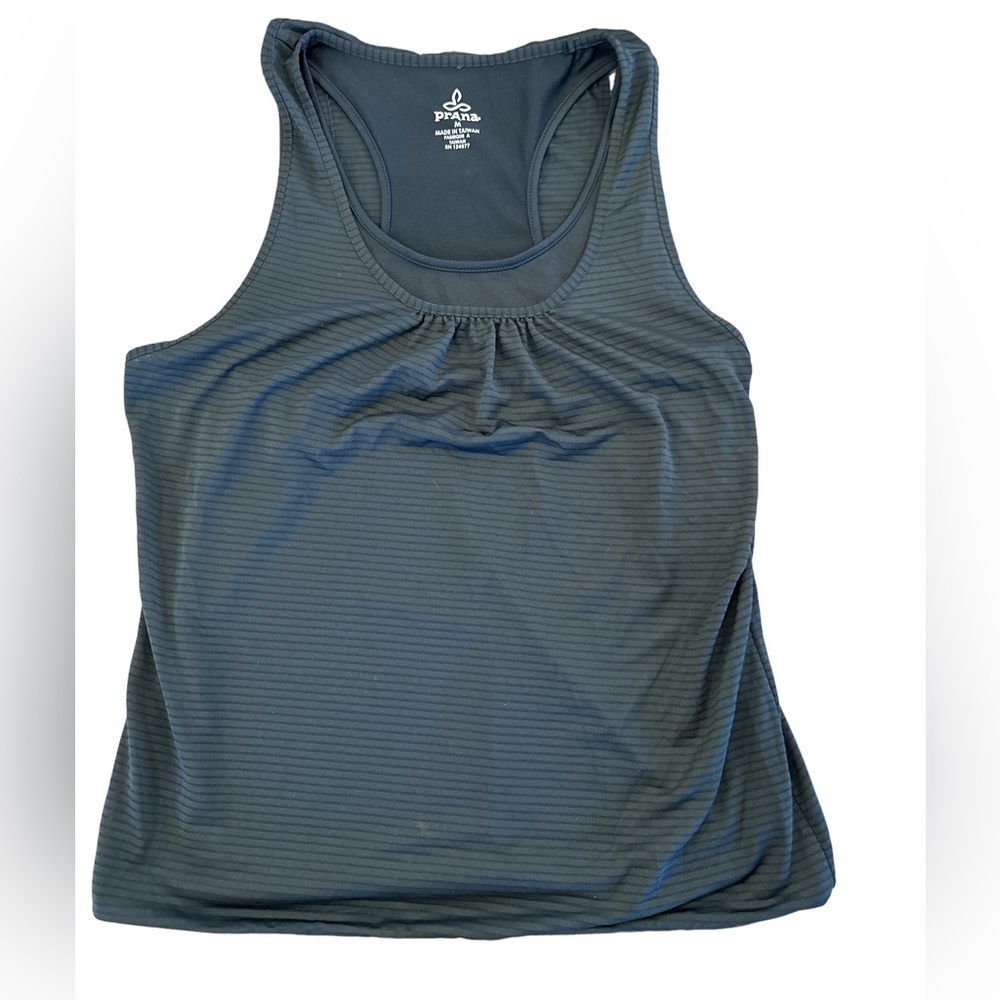 Prana Two Layer Workout Tank BlackGray Striped‎ Excellent Medium